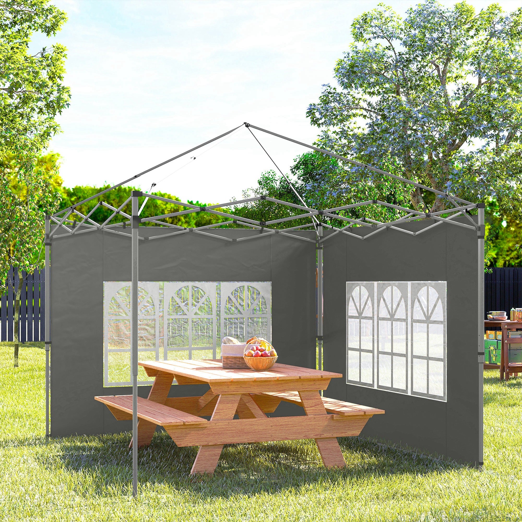 Outsunny Gazebo Side Panels, Sides Replacement with Window for 3x3(m) or 3x4m Pop Up Gazebo, 2 Pack, Dark Grey 