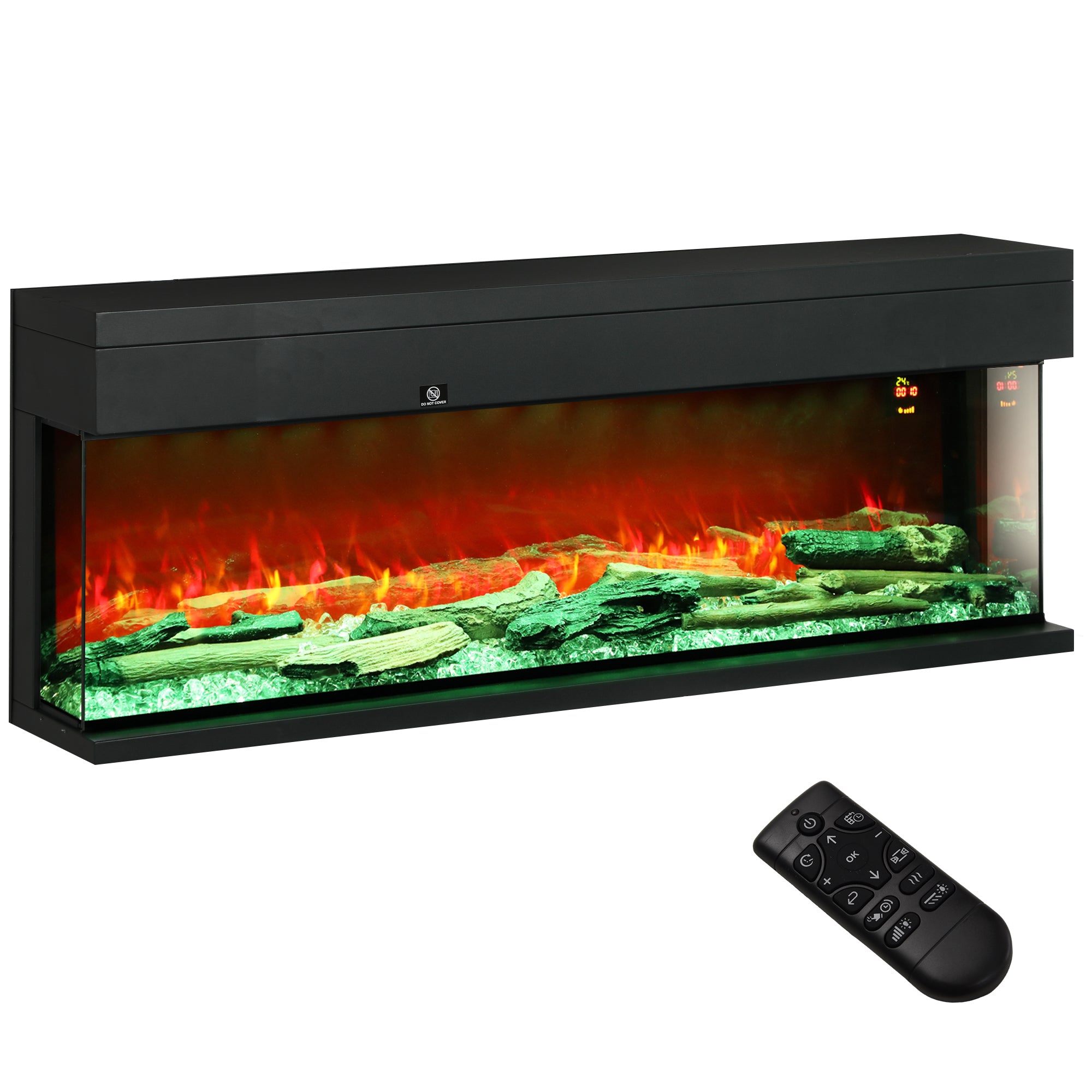 HOMCOM 1800W 15-40\'e2\'84\'83 Adjustable Flame Glass Panel Convector Heater, 127cm