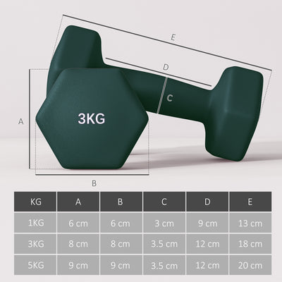 SPORTNOW Dumbbells Set with Storage Rack, 2 x 1kg, 2 x 3kg, 2 x 5kg, Green 