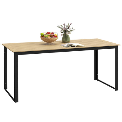 Outsunny Garden Dining Table, 175 x 78 x 75 cm Rectangle Outdoor Table for 6 People with Slatted Table Top, Metal Frame, for Balcony, Deck, Teak 