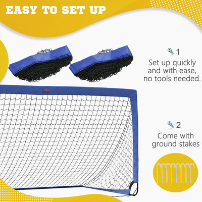 HOMCOM Set of 2 Football Goal Net 6 x 3 ft Foldable Outdoor Sport Training Teens Adults Football with Carrying Bag Blue 