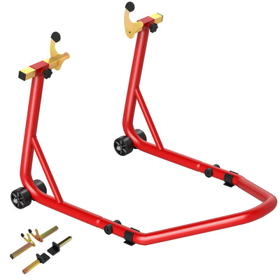 HOMCOM Motorcycle Rear Wheel Stand, 544 kg Capacity Heavy Duty Steel Motorbike Motorcycle Paddock Stand Lift with Adjustable U + L Forks, Wheels, Non-Slip Pads for Workshop Garage Repair, Red 