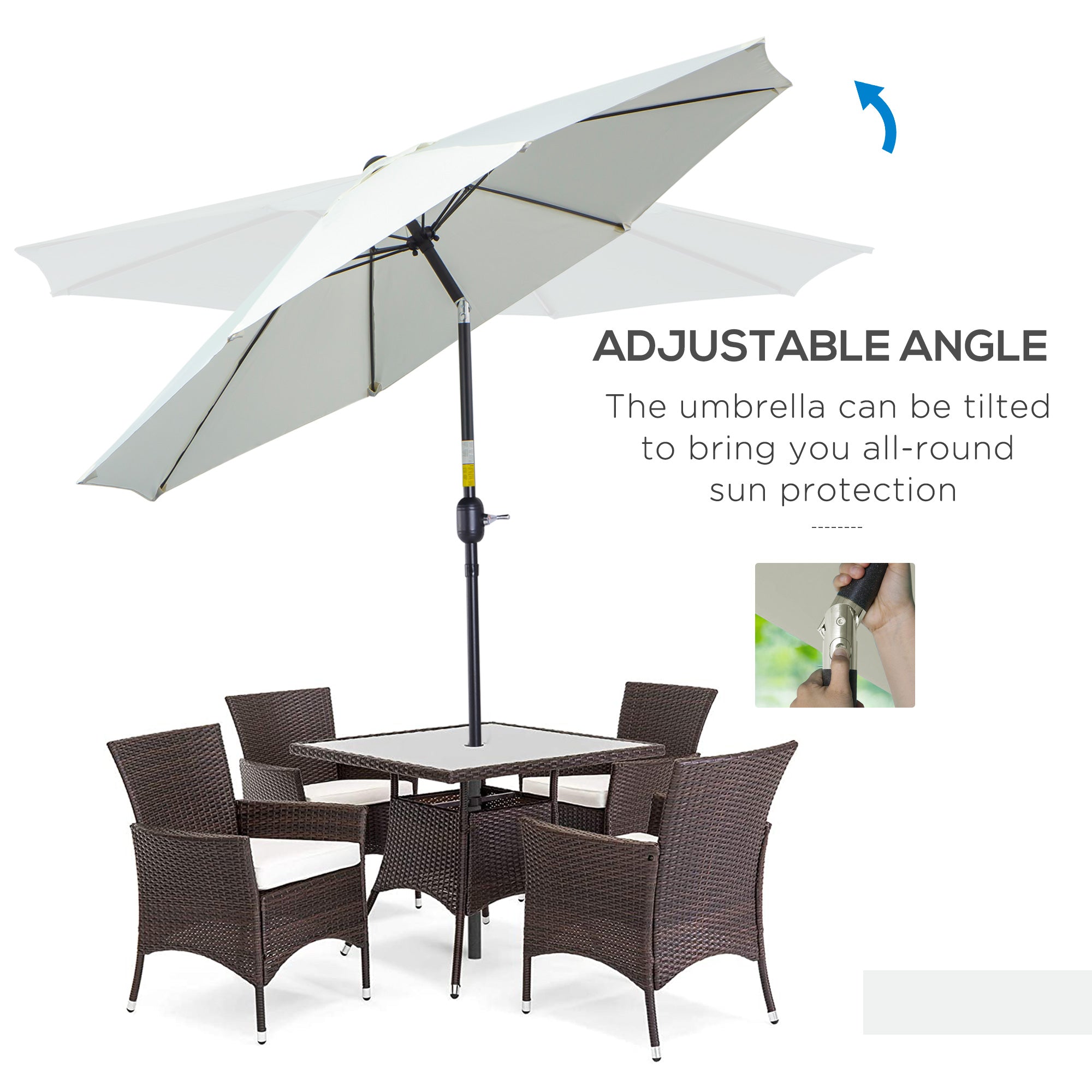 Outsunny 2.7M Garden Parasol Umbrella with Glass Fibre Ribs and Aluminium Frame, Tilting Sun Shade Shelter Canopy, Cream White 