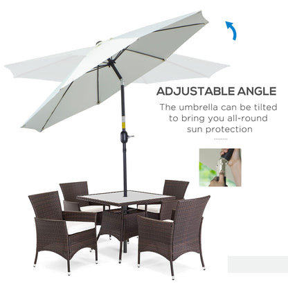 Outsunny 2.7M Garden Parasol Umbrella with Glass Fibre Ribs and Aluminium Frame, Tilting Sun Shade Shelter Canopy, Cream White 