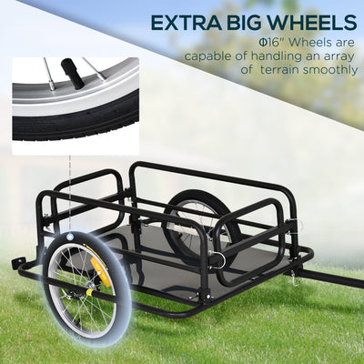HOMCOM Bike Cargo Trailer in Steel Frame Extra Bicycle Storage Carrier with Hitch-Black 