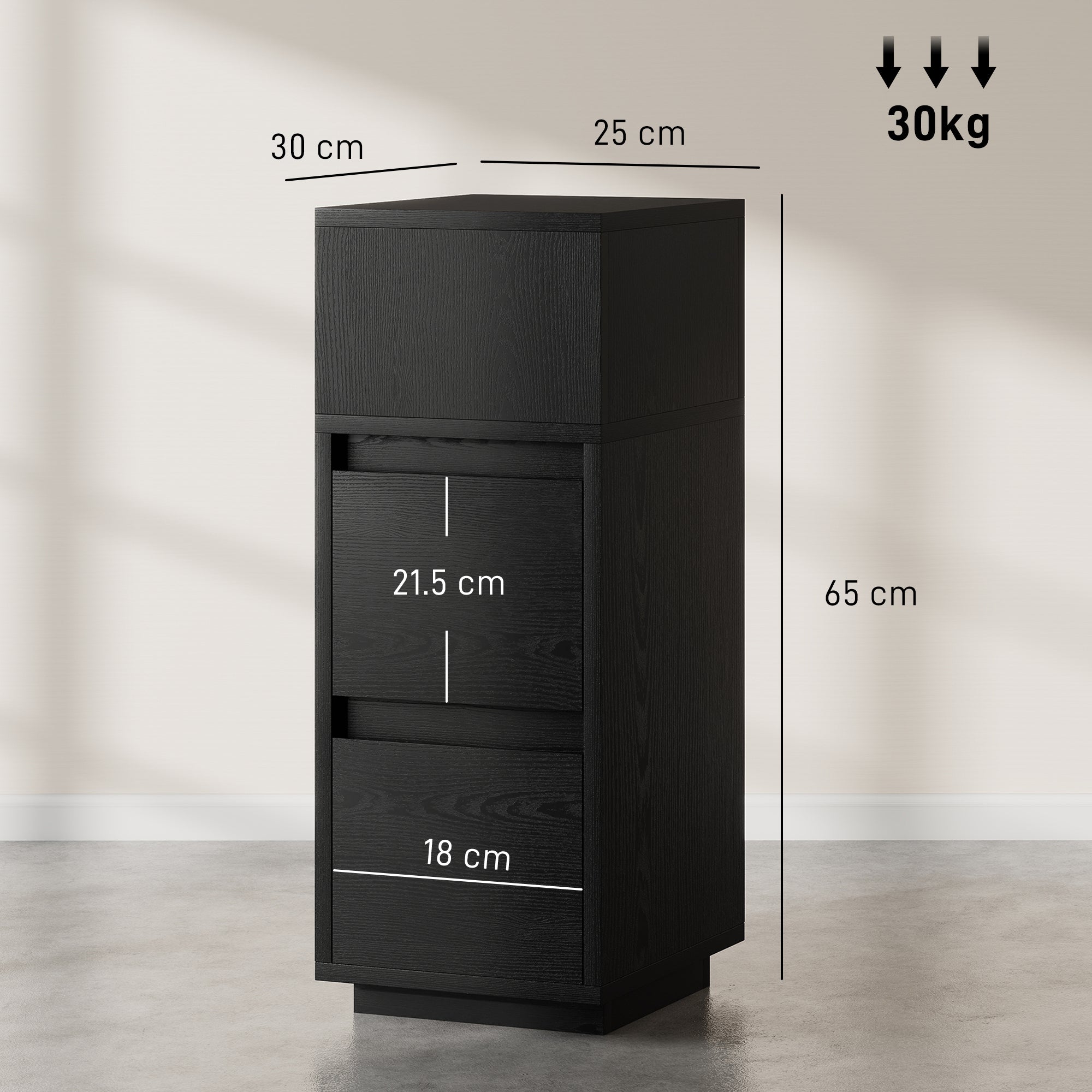 HOMCOM Slim Bedside Table, Narrow Bedside Cabinet with Open Shelf and 2 Drawers for Bedroom, Living Room, Black 