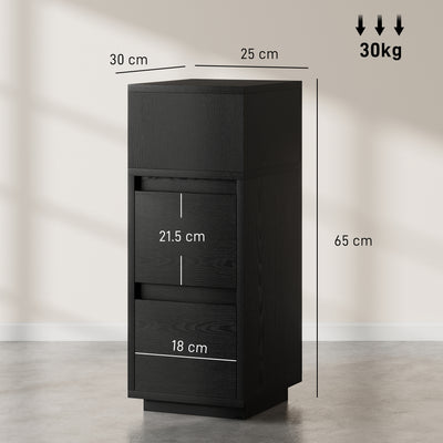 HOMCOM Slim Bedside Table, Narrow Bedside Cabinet with Open Shelf and 2 Drawers for Bedroom, Living Room, Black 