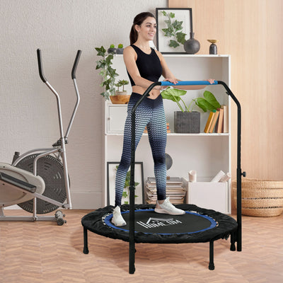 HOMCOM 40" Foldable Mini Fitness Trampoline, with Adjustable Foam Handle, Blue 
