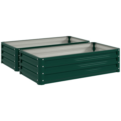 Outsunny Set of 2 Raised Beds for Garden, Galvanised Outdoor Planters for Herbs Vegetables, Use for Patio Balcony, Green 