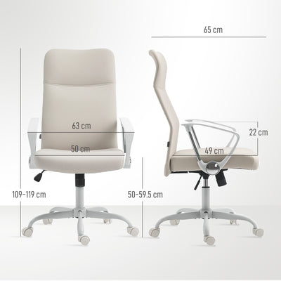 HOMCOM Fabric High Back Office Chair - Cream White 