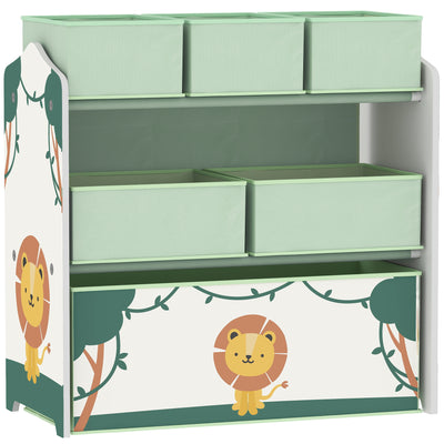 AIYAPLAY Kids Toy Storage Units, 3-Tier Toy Organiser Shelf with 6 Removable Boxes for Kids, Bedroom, Playroom, Green 
