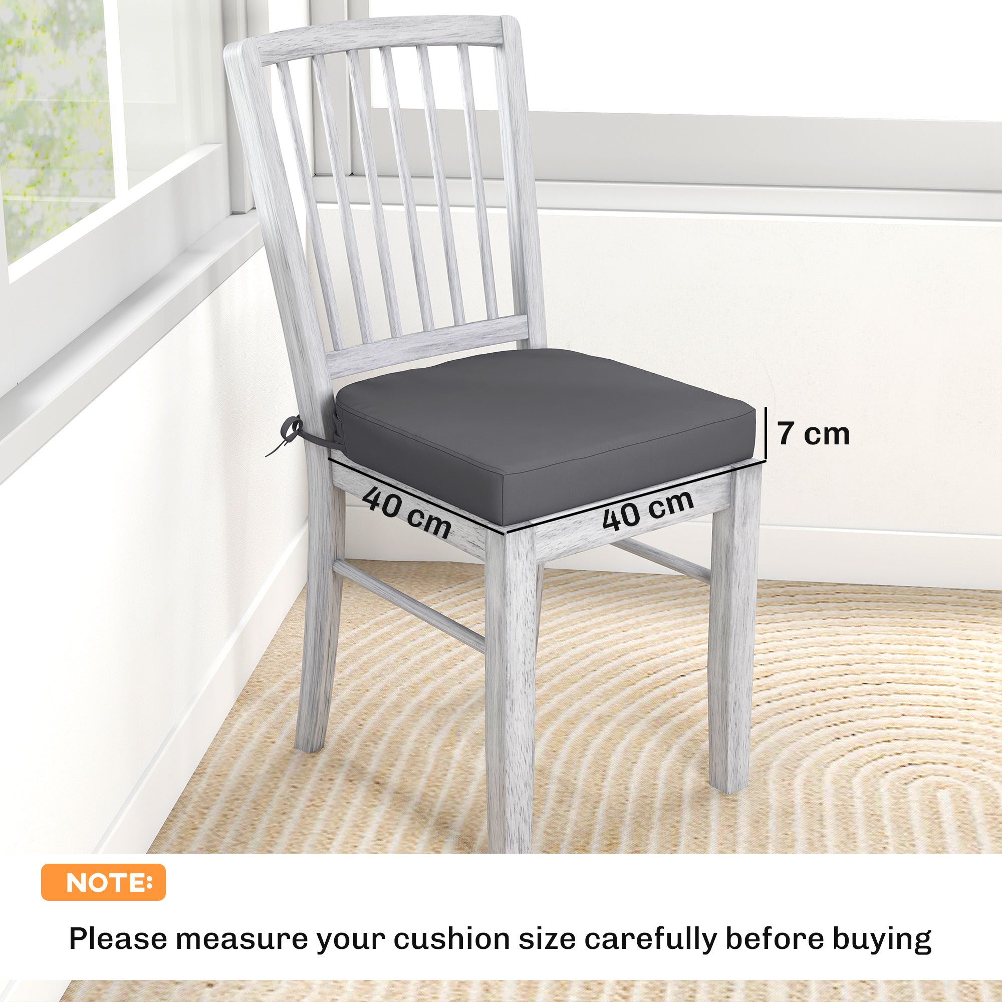 Outsunny Outdoor Chair Seat Cushions Set of 2, Garden Chair Cushions with 7cm Thick Foam & Ties, Dark Grey 