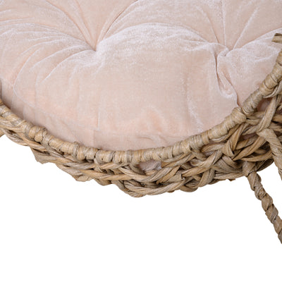 PawHut Wicker Cat Bed, Ball-Shaped Rattan Elevated Cat Basket with Three Tripod Legs, Cushion - Natural Wood Finish 