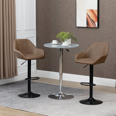 HOMCOM Bar Stools Set of 2, Height Adjustable Swivel Barstools, PU Leather Kitchen Stools with Backs, Armrests and Footrest for Home, Counter and Dining Room, Dark Brown 