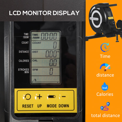 HOMCOM Indoor Body Health & Fitness Adjustable Magnetic Rowing Machine Rower with LCD Digital Monitor & Wheels for Home, Office, Gym 