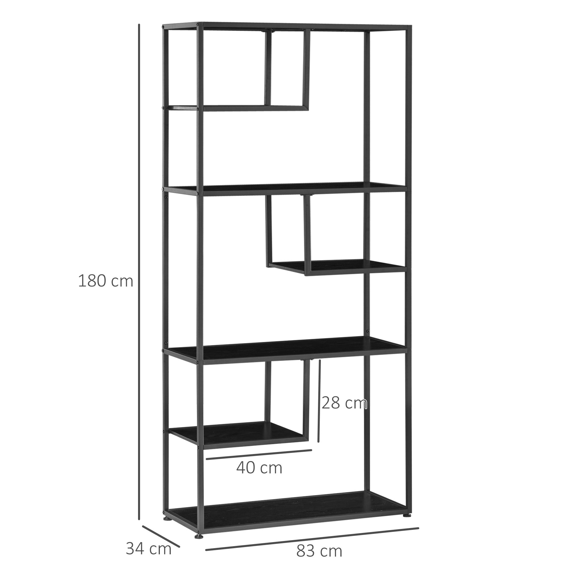 HOMCOM Industrial Accent Display Rack 7 Tier Bookcase, Display Rack for Living Room, Office, Bedroom, Black 