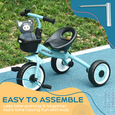 AIYAPLAY Kids Trike, Tricycle, with Adjustable Seat, Basket, Bell, for Ages 2-5 Years - Blue 