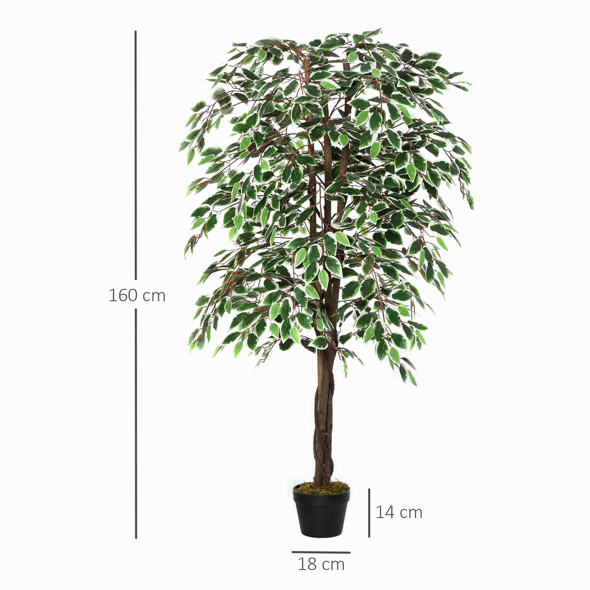 Outsunny 160cm/5.2FT Artificial Ficus Silk Tree with Nursery Pot, Decorative Fake Plant, for Indoor Outdoor Décor 