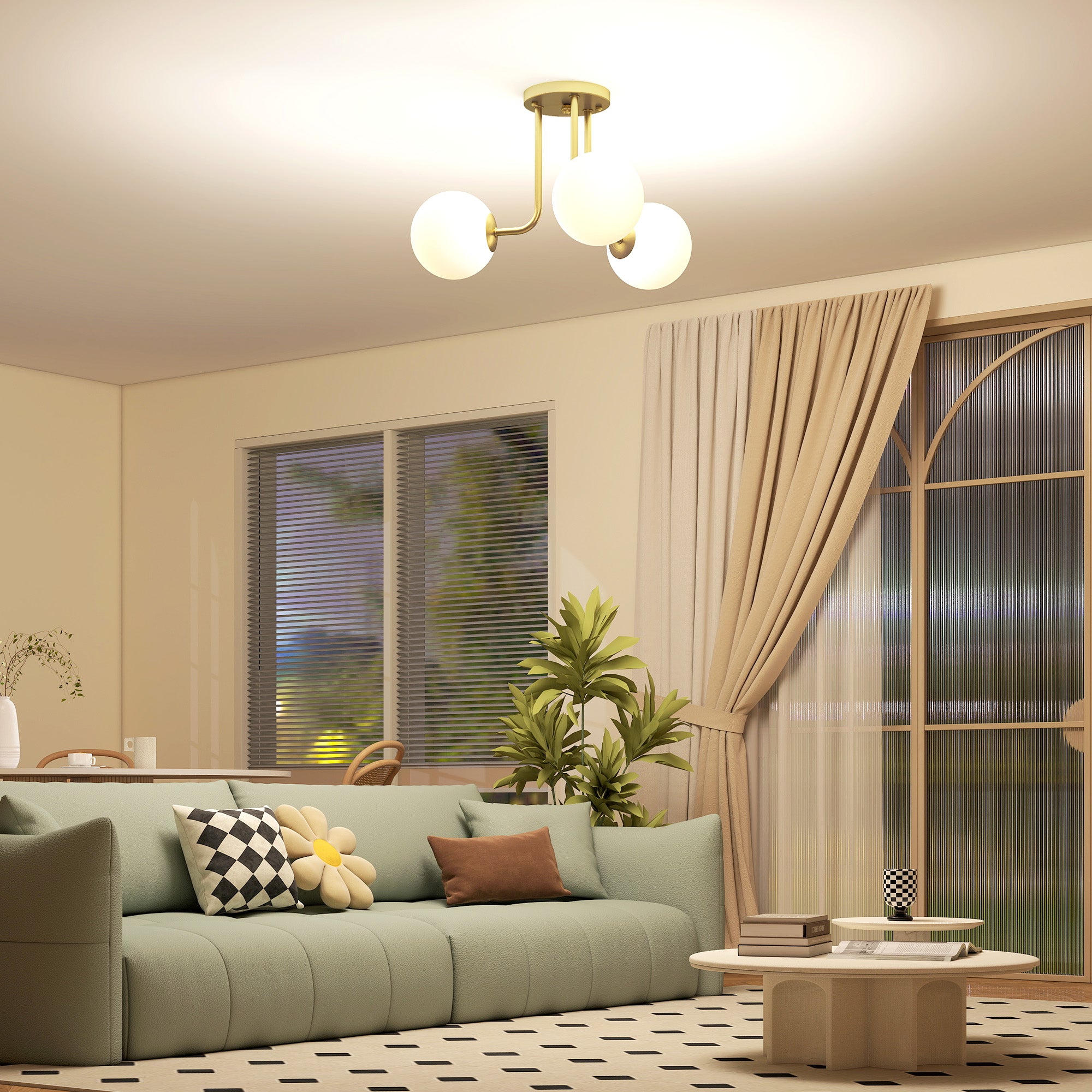HOMCOM LED Ceiling Light with Globe Shades, Modern 3-Light Ceiling Light with G9 Sockets for Living Room, Bedroom, Dining Room, Bulbs Not Included, Gold Tone 