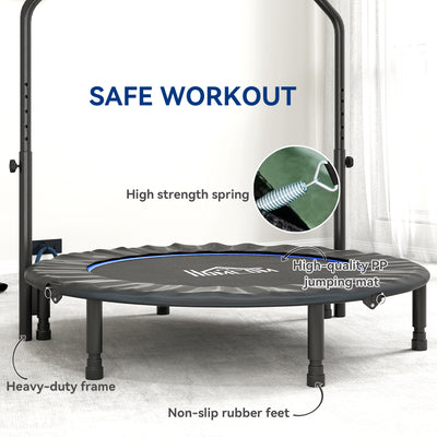 HOMCOM 48" Foldable Mini Fitness Trampoline, with Adjustable Foam Handle, Blue 
