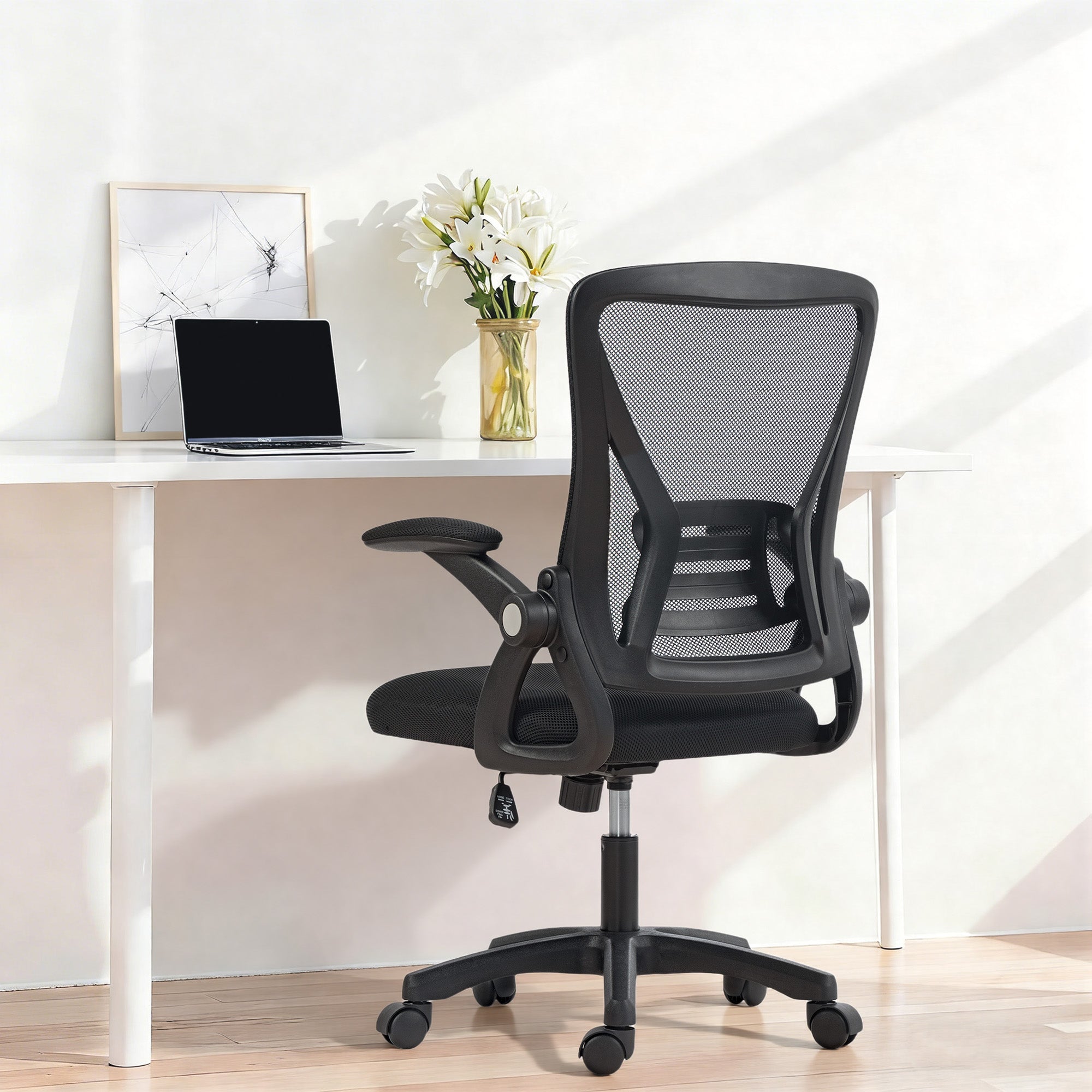 HOMCOM Office Chair, Mesh Desk Chair with Flip-up Armrests, Lumbar Support, Adjustable Height, Black 