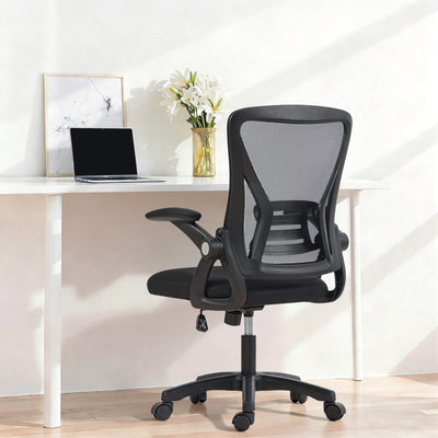 HOMCOM Office Chair, Mesh Desk Chair with Flip-up Armrests, Lumbar Support, Adjustable Height, Black 
