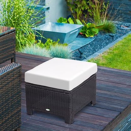Outsunny Rattan Footstool Wicker Ottoman with Padded Seat Cushion Outdoor Patio Furniture for Garden Poolside Living Room, 50 x 50 x 35 cm, Black 
