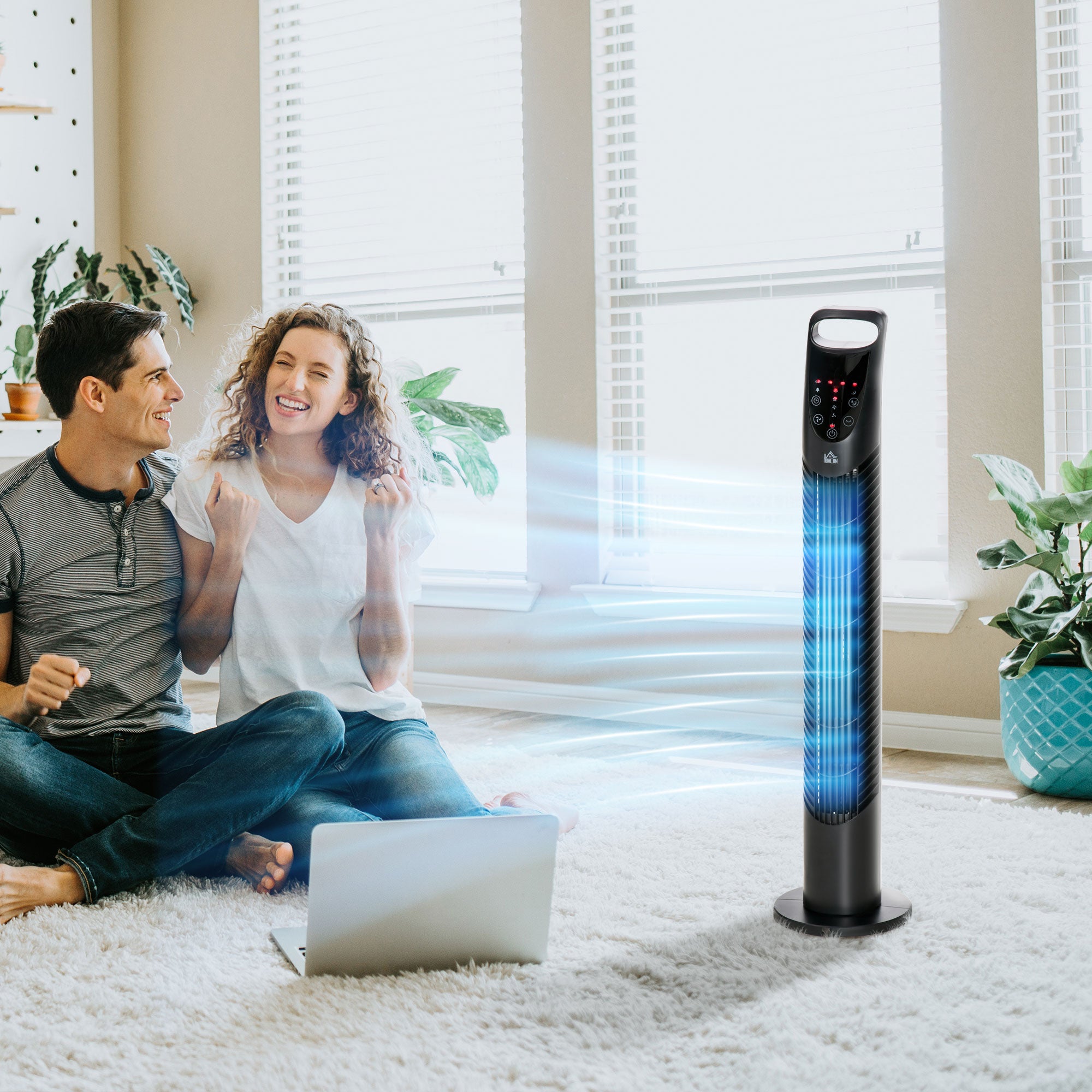 HOMCOM 31" Oscillating Tower Fan with Remote Control, 7.5H Timer, 3 Speed 3 Modes, Electric Floor Standing Cooling Fan for Home Bedroom Office, Black 
