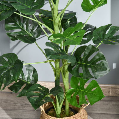 Outsunny 100cm/3.3FT Artificial Monstera Tree Decorative Cheese Plant 21 Leaves with Nursery Pot, Fake Tropical Palm Tree for Indoor Outdoor Décor 