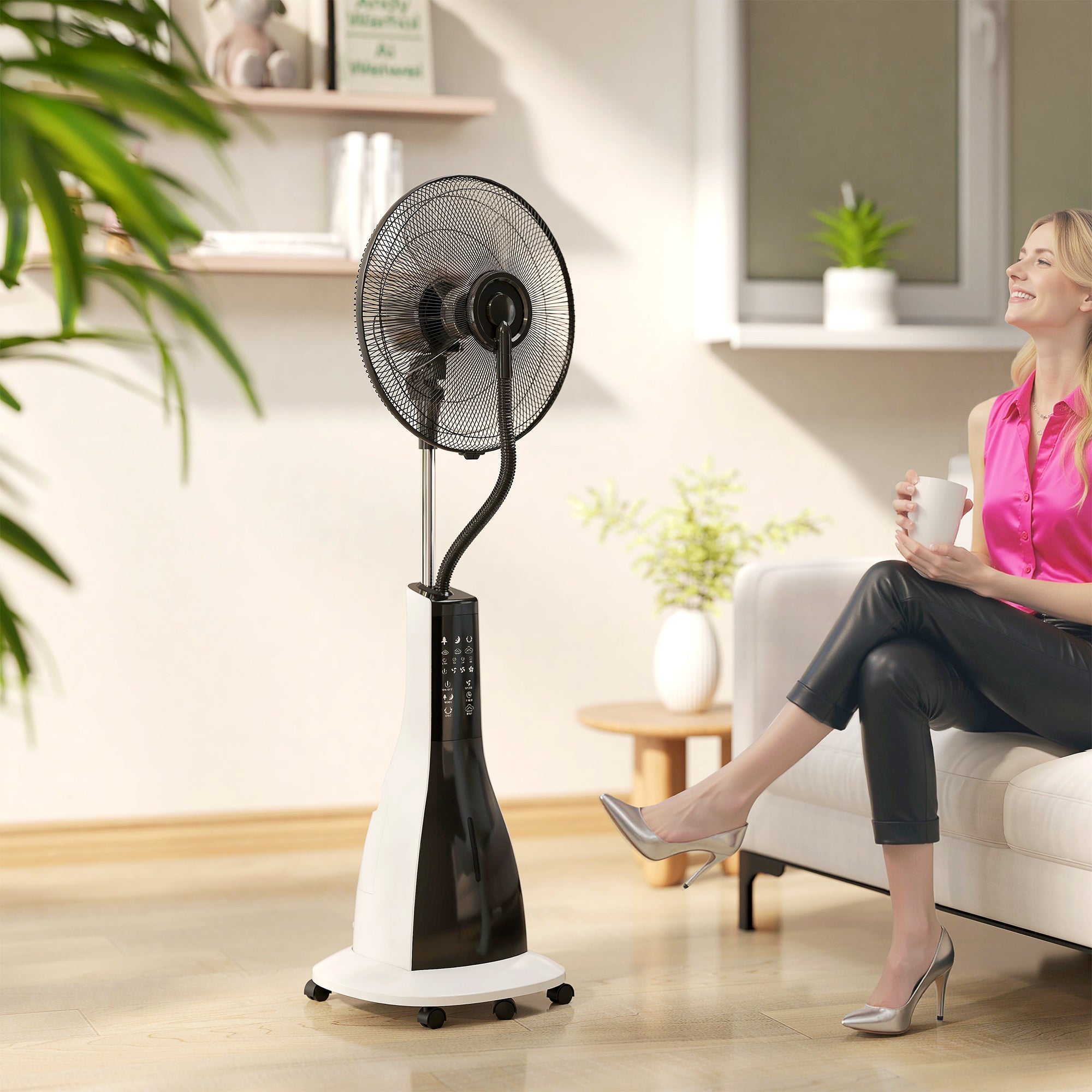 HOMCOM Pedestal Fan with Water Mist Spray, Spray Misting Fan with 75° Oscillation, Tilt Head, 3 Speeds, 3 Modes, 3 Mist, 3L Water Tank, Wheels, for Home, 125 cm