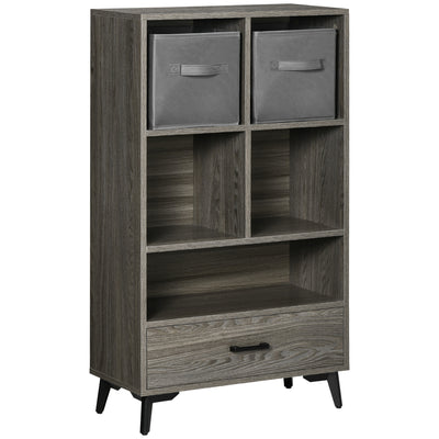 HOMCOM Freestanding Storage Cabinet, Display Cabinet with Fabric Drawers, Bookcase for Home Office, Living Room, Closet, Bedroom, Grey 