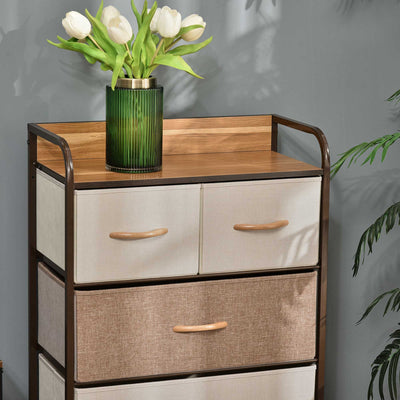 HOMCOM 5-Drawer Dresser Tower 3-Tier Storage Organizer with Steel Frame Wooden Top for Bedroom Hallway Closets 