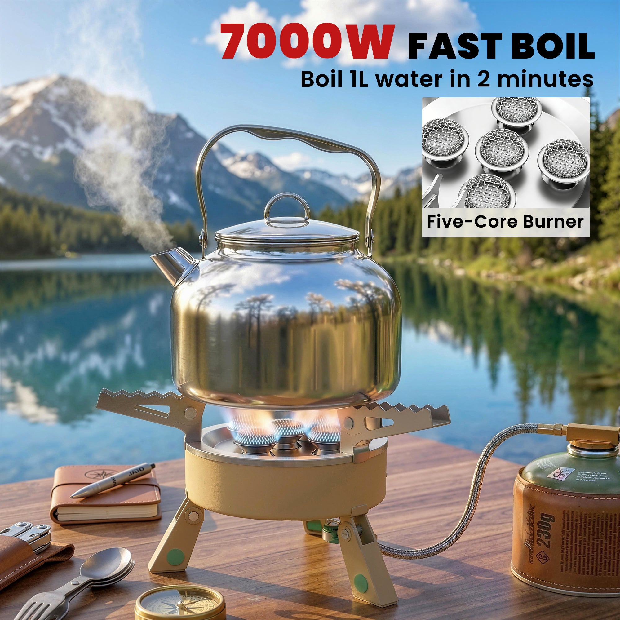 Outsunny 7000W Camping Stove with Piezo Ignition, High Power Gas Stove with 50kg Capacity and Carry Bag for Outdoor Hiking Khaki 