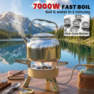 Outsunny 7000W Camping Stove with Piezo Ignition, High Power Gas Stove with 50kg Capacity and Carry Bag for Outdoor Hiking Khaki 