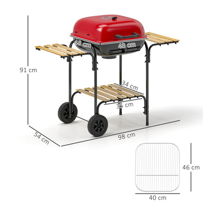 Outsunny Charcoal Barbecue Grill Portable BBQ Grill with 1840 cm² Cooking Area, 3 Shelves, Adjustable Vent, Lockable Lid, Wheels for Outdoor Cooking, Garden Party, Red 