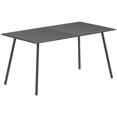 Outsunny Rectangle Garden Table with Slat Top, Steel Frame, Outdoor Table for 6 Person, 150 x 80 x 74 cm, Grey 