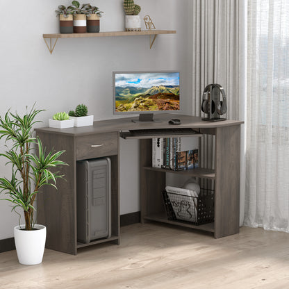 HOMCOM L-Shaped Corner Computer Desk w/ 2 Shelves Wide Worktop Keyboard Tray Drawer & CPU Stand Home Office Study Bedroom Furniture Grey 