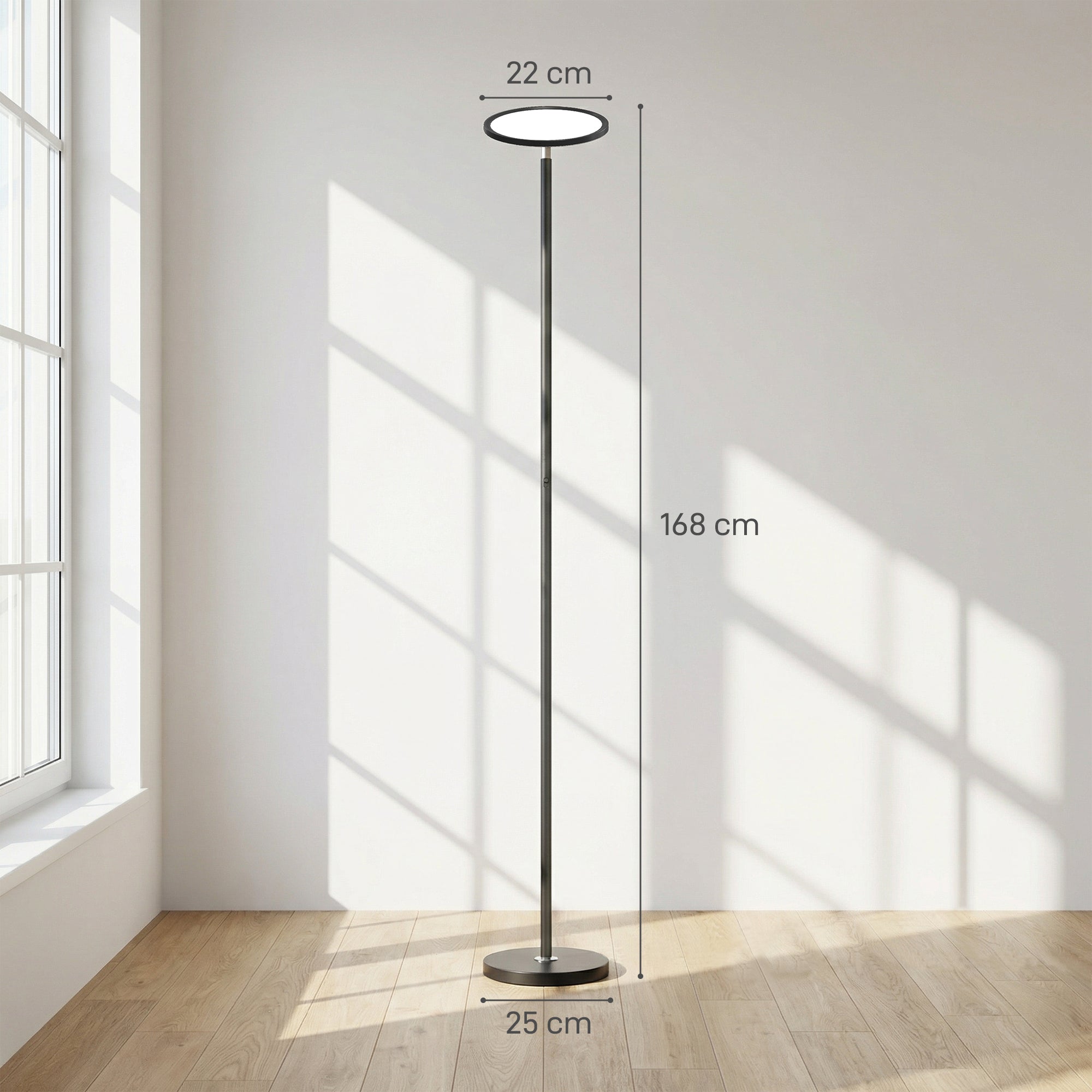 HOMCOM Uplighter Floor Lamp with Tuya App and Music Sync, Standing Lamp with Adjustable Head for Living Room Bedroom, Black 
