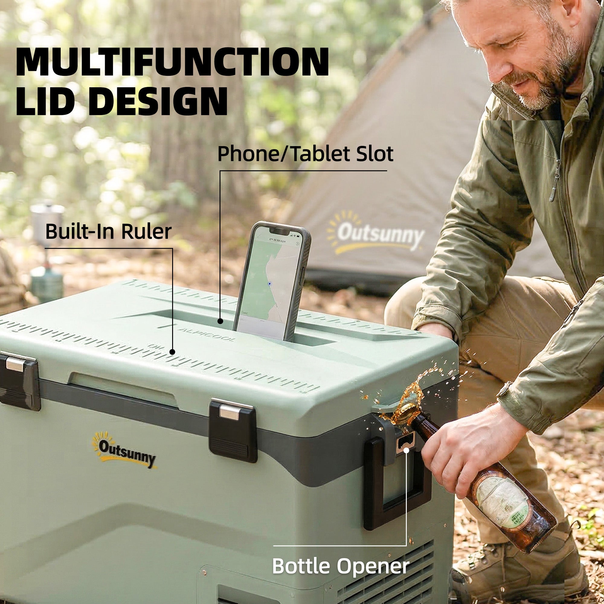 Outsunny 42.5L Compressor Car Fridge Freezer, Camping Refrigerator with App Control, 20℃-20℃ 