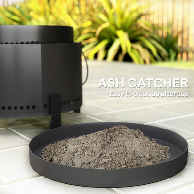 Outsunny Smokeless Fire Pit with Ash Catcher, 37cm Portable Wood Burning Firepit with Poker for Garden Camping Bonfire Party, Metal, Dark Grey 