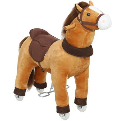 AIYAPLAY Ride On Horse, Plush Walking Horse Toy with Wheels and Saddle for Ages 3-5 Years Old, Brown 