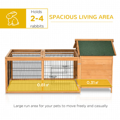PawHut Wooden Rabbit Hutch Outdoor, Guinea Pig Hutch, Detachable Pet House Animal Cage with Openable Run & Roof Lockable Door Slide-out Tray 146 x 95 x 69cm 