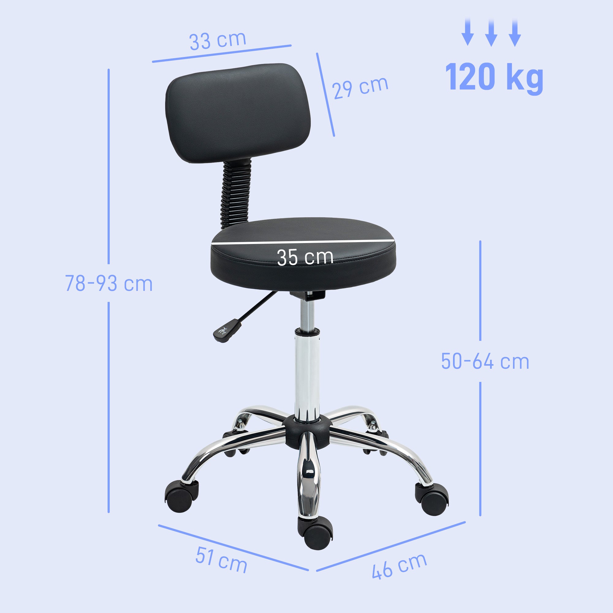 HOMCOM 360\'c2\'b0 Swivel Seat Salon Stool - Black