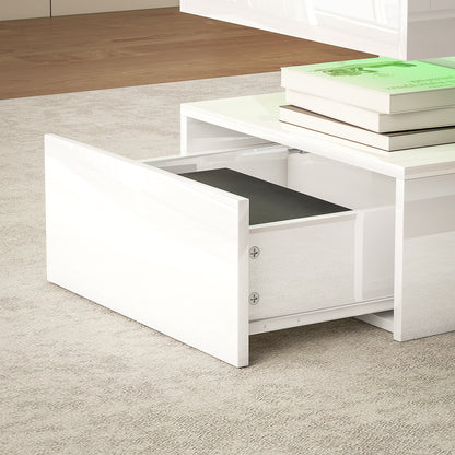 HOMCOM LED Coffee Table with Storage - High Gloss White