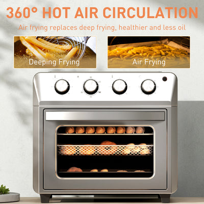 HOMCOM 24L Air Fryer Oven, Mini Oven, Oil Free Cooking, Grill, Roast, Bake, with Adjustable Temperature, Timer, Touch Screen, Dishwasher Safe, 1600W, Silver 
