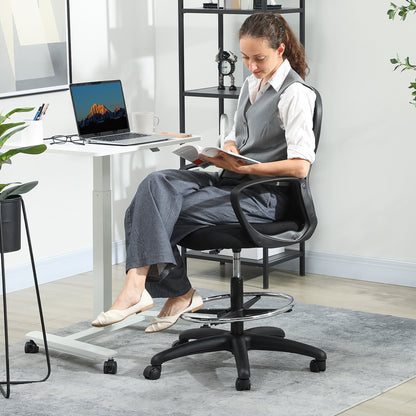 Vinsetto Drafting Chair with Adjustable Footrest, Ergonomic Mesh Office Chair with Lumbar Support, Adjustable Height for Standing Desk, Black