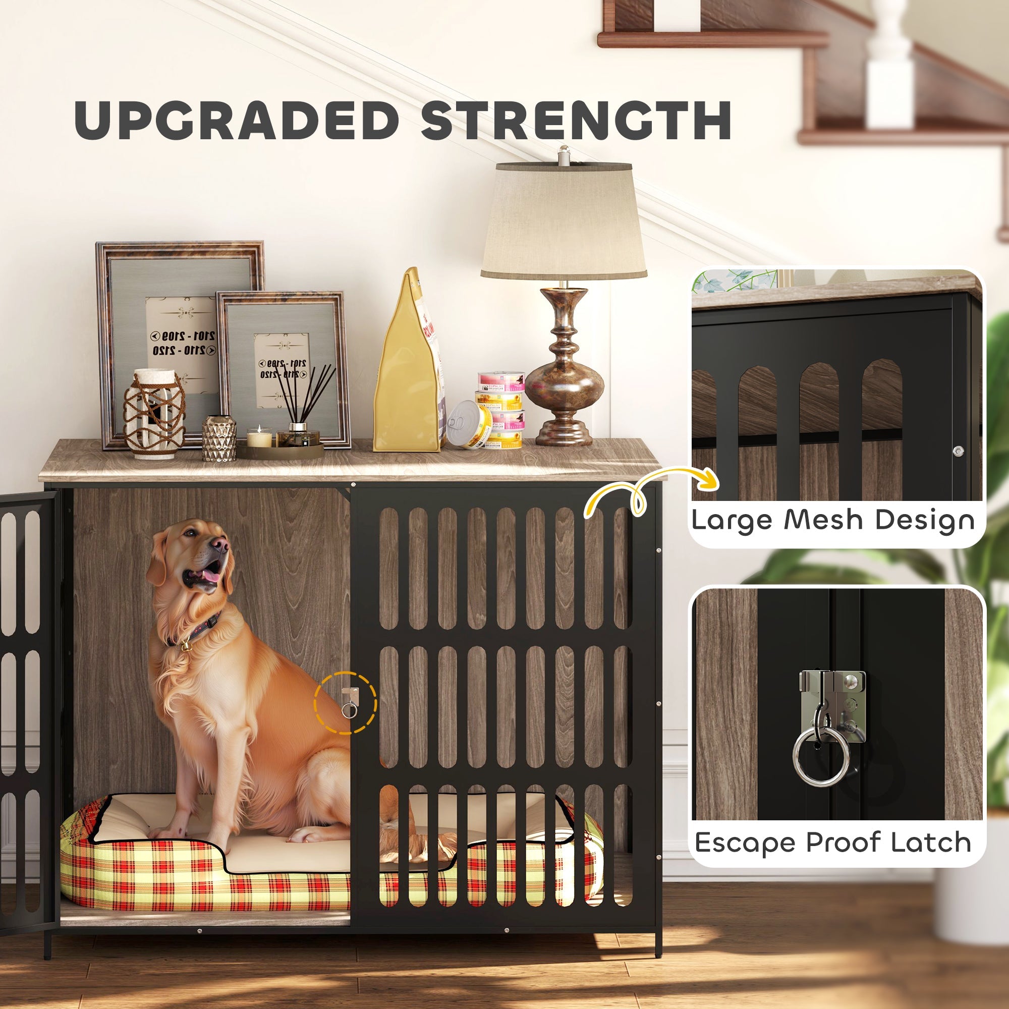 PawHut Dog Crate Furniture with Anti-Chew Resistant Mesh, Anti-Escape Single Door, for Extra Large Dogs, 118 x 80 x 92 cm 