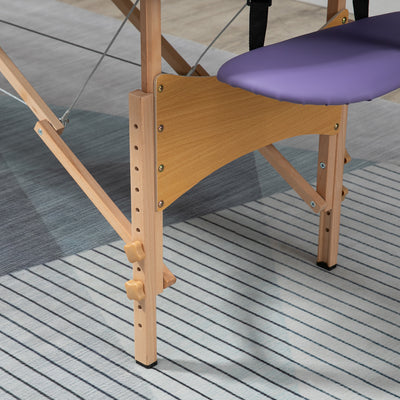 HOMCOM Portable Massage Bed, Folding Spa Beauty Massage Table with 2 Sections, Carry Bag and Wooden Frame, Purple 