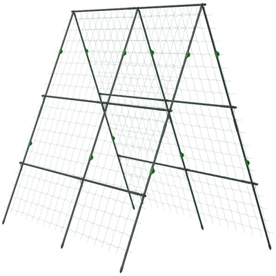 Outsunny Garden Cucumber Trellis for Climbing Plants, A-Frame Trellis Plant Support with Climbing Net, DIY Adjustable Cucumber Support Frame for Raised Bed, Vegetables, Flowers, Fruit, Green 