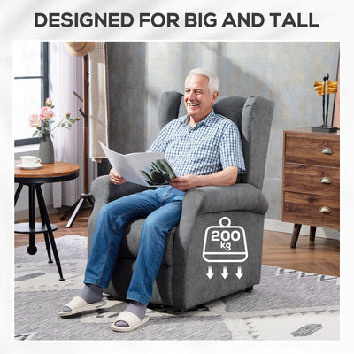 HOMCOM Power Lift Recliner Armchair, Electric Lift Chair for Elderly, Fabric Riser and Reclining Chair with Remote Control, Side Pockets, Extended Footrest, for Living Room, Charcoal Grey 